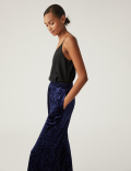Velvet Animal Print Wide Leg Trousers
