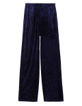 Velvet Animal Print Wide Leg Trousers