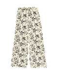 Linen Rich Printed Wide Leg Trousers
