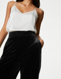 Velvet Elasticated Waist Wide Leg Trousers