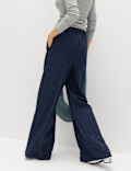 Pinstripe Elasticated Waist Wide Leg Trousers