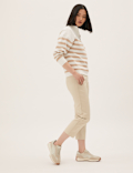 Cotton Blend Slim Fit Cropped Trousers