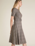Checked Knee Length Skater Dress