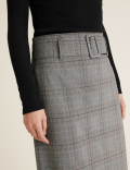 Checked Belted Knee Length Pencil Skirt
