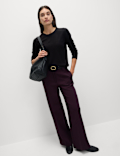 Crepe Tab Detail Wide Leg Trousers