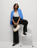 Crepe Tab Detail Wide Leg Trousers