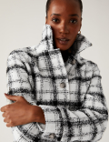 Checked Textured Belted Shacket with Wool