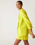 Linen Blend Ruched Sleeve Blazer
