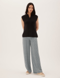 Geometric Drawstring Wide Leg Trousers