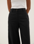 Linen Blend Wide Leg Trousers