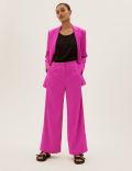 Satin Pleat Front Wide Leg Trousers