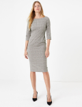 Cotton Blend Checked Midi Bodycon Dress