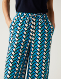 Printed Drawstring Wide Leg Trousers