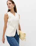 Striped V-Neck Longline Waistcoat