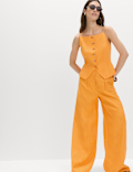 Linen Rich Tailored Wide Leg Trousers