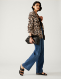 Relaxed Animal Print Ruched Sleeve Blazer