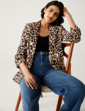 Relaxed Animal Print Ruched Sleeve Blazer