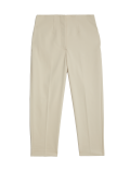 Cotton Blend Slim Fit Cropped Trousers