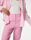 Cotton Blend Slim Fit Cropped Trousers