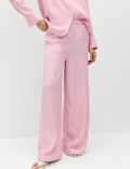 Satin Embellished Relaxed Straight Trousers