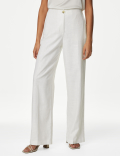 Linen Blend Wide Leg Trousers