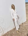 Linen Blend Wide Leg Trousers