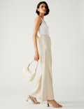Linen Blend Wide Leg Trousers