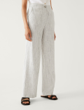 Linen Blend Striped Wide Leg Trousers
