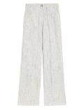 Linen Blend Striped Wide Leg Trousers