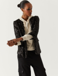 Relaxed Sequin Ruched Sleeve Blazer