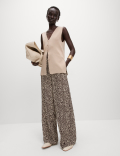 Animal Print Drawstring Wide Leg Trousers