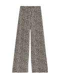 Animal Print Drawstring Wide Leg Trousers