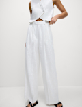 Linen Rich Twill Wide Leg Trousers