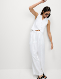 Linen Rich Twill Wide Leg Trousers