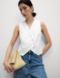 Linen Rich Twill Textured Asymmetric Waistcoat