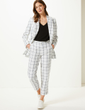 Pure Linen Checked Double Breasted Blazer