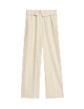 Linen Blend Striped Wide Leg Trousers