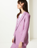 Linen Rich Double Breasted Longline Blazer