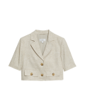 Linen Blend Short Sleeve Cropped Blazer