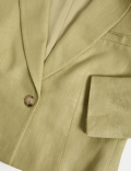 Linen Blend Revere Collar Cropped Blazer