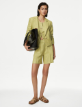 Linen Rich High Waisted Pleat Front Shorts