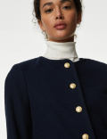 Pure Cotton Tweed Collarless Short Jacket