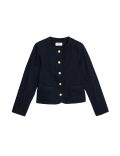 Pure Cotton Tweed Collarless Short Jacket