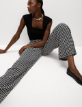 Printed Elasticated Waist Wide Leg Trousers