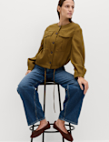 Collarless Utility Jacket With Linen