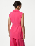 Satin Look Belted Longline Waistcoat