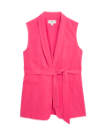 Satin Look Belted Longline Waistcoat