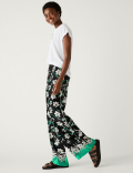 Crepe Floral Wide Leg Trousers