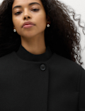 Collarless Short Button Through Jacket with Wool