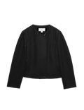 Collarless Short Button Through Jacket with Wool